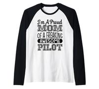Mom of A Freaking Awesome Pilot Pilot Airplanes Aviator Raglan Baseball Tee