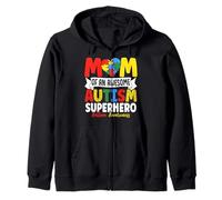 Mom Of An Awesome Autism Superhero Autism Awareness Zip Hoodie