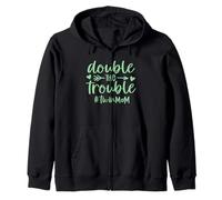 Mom Of Twins Double The Trouble Pregnancy Announcement Mommy Zip Hoodie