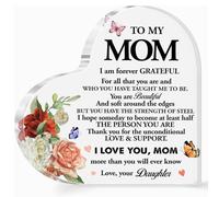 Mom Plaque, Mom Gifts from Daughter Son, Thank You Gifts for Mother Birthday Christmas Mother's Day, I am Grateful Forever Acrylic Heart Plaque Decortaive Signage
