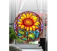Mom Sunflower Stained Windows Hanging Suncatcher,Flower Stained Glass Suncatchers Window Ornament Stained Glass Panel Sun Catcher Wall Hanging Decor Birthday Gifts