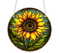 Mom Sunflower Sun Stained Windows Hanging Suncatcher,Flower Stained Glass Suncatchers Window Ornament Stained Glass Panel Sun Catcher Wall Hanging Decor Birthday Gifts