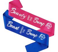 Mom to Be and Dad to Be Sash, Beauty and the Bump and Beast Behind The Bump Sash for Baby Shower, Gift Ideas for Soon to Be Parents, Boy or Girl Hot Pink or Blue