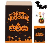 MOMAHUA 100pk Halloween Treat Bags,Small Paper Sweet Bag,5''x7'' Black Orange Sweetie|Popcorn|Bread Sandwich|Biscuit|Goody Bag,Kraft Paper Pumpkin Party Bags for Snacks,Cake Gift,Halloween Decor