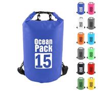 MOMAHUA 15L Waterproof Dry Bag Backpack with Double Shoulder Straps - Blue Durable PVC Roll Top Dry Sack - Heavy Duty Reusable Rucksack for Kayaking, Boating, Beach & Travel