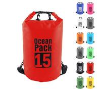 MOMAHUA 15L Waterproof Dry Bag Backpack with Double Shoulder Straps - Red Durable PVC Roll Top Dry Sack - Heavy Duty Reusable Rucksack for Kayaking, Boating, Beach & Travel