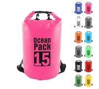 MOMAHUA 15L Waterproof Dry Bag Backpack with Double Shoulder Straps - Rose Red Durable PVC Roll Top Dry Sack - Heavy Duty Reusable Rucksack for Kayaking, Boating, Beach & Travel