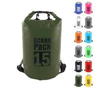 MOMAHUA 15L Waterproof Dry Bag Backpack with Double Shoulder Straps - Sage Green Durable PVC Roll Top Dry Sack - Heavy Duty Reusable Rucksack for Kayaking, Boating, Beach & Travel