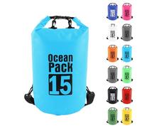 MOMAHUA 15L Waterproof Dry Bag Backpack with Double Shoulder Straps - Sky Blue Durable PVC Roll Top Dry Sack - Heavy Duty Reusable Rucksack for Kayaking, Boating, Beach & Travel