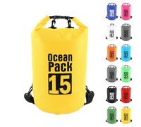 MOMAHUA 15L Waterproof Dry Bag Backpack with Double Shoulder Straps - Yellow Durable PVC Roll Top Dry Sack - Heavy Duty Reusable Rucksack for Kayaking, Boating, Beach & Travel