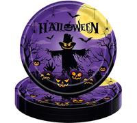 MOMAHUA 16 Pack Vibrant Purple Halloween Paper Plates 18cm/7 Inch Bulk Dinner Plates Set for 16 Guests, Spooky Feast&Party Tableware Decorations