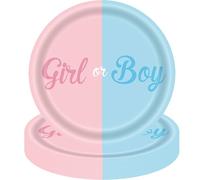 MOMAHUA 16P Gender Reveal Party Plates,9inch/23cm Pink and Blue Paper Dessert Plates for Baby Shower Party,Gender Reveal Tableware Decorations for Girl Boy - 16 Guest