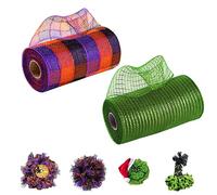 MOMAHUA 2 Rolls Halloween Decor Poly Mesh Ribbon, 6 Inchx10 Yards Mesh Rolls for Wreath Making, Orange Purple Green Black Ribbons Stripe Meshs Metallic Foil for Halloween Deco Garland Swag Crafts DIY