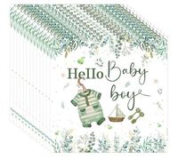 MOMAHUA 20 Pack Sage Green Baby Boy Napkins 6.5 Inch Elegant Serviettes for Baby Shower&Birthday Celebrations Reusable Themed Table Decor and Party Essentials