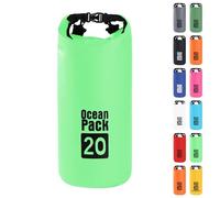MOMAHUA 20L Waterproof Dry Bag Backpack with Double Shoulder Straps - Green Durable PVC Roll Top Dry Sack - Heavy Duty Reusable Rucksack for Kayaking, Boating, Beach & Travel