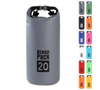 MOMAHUA 20L Waterproof Dry Bag Backpack with Double Shoulder Straps - Grey Durable PVC Roll Top Dry Sack - Heavy Duty Reusable Rucksack for Kayaking, Boating, Beach & Travel