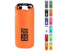 MOMAHUA 20L Waterproof Dry Bag Backpack with Double Shoulder Straps - Orange Durable PVC Roll Top Dry Sack - Heavy Duty Reusable Rucksack for Kayaking, Boating, Beach & Travel