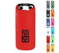 MOMAHUA 20L Waterproof Dry Bag Backpack with Double Shoulder Straps - Red Durable PVC Roll Top Dry Sack - Heavy Duty Reusable Rucksack for Kayaking, Boating, Beach & Travel