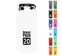 MOMAHUA 20L Waterproof Dry Bag Backpack with Double Shoulder Straps - White Durable PVC Roll Top Dry Sack - Heavy Duty Reusable Rucksack for Kayaking, Boating, Beach & Travel