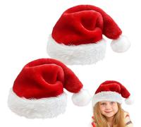 MOMAHUA 2P Santa Hat for Kids Boys Girls,Classic Father Christmas Hats for Chrildren Unisex,Soft Plush Fur Xmas Holiday Hats,Thicken Santa Claus Hat for Christmas New Year Festive Theme Party
