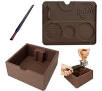 MOMAHUA 3 in 1 Coffee Knock Box,Tamper Mat with Brush,Brown Silicone Square Espresso Grounds Container,20x25cm Espresso Mat,Dishwasher-Safe,Non-Slip,51mm/53mm/58mm Barista Grade Espresso Accessory