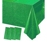 MOMAHUA 3 Pack Glitter Table Cloth,Green Plastic Glitter Tablecloth for Iridescent Party,137x274cm Shiny Table Cover,Diamond Foil Rectangular Tablecloth for Wedding,Birthday,Garden Party Decor