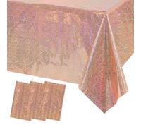 MOMAHUA 3 Pack Glitter Table Cloth,Rose Gold Plastic Glitter Tablecloth for Iridescent Party,137x274cm Shiny Table Cover,Diamond Foil Rectangular Tablecloth for Wedding,Birthday,Garden Party Decor