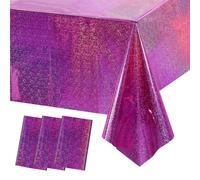 MOMAHUA 3 Pack Glitter Table Cloth,Rose Red Plastic Glitter Tablecloth for Iridescent Party,137x274cm Shiny Table Cover,Diamond Foil Rectangular Tablecloth for Wedding,Birthday,Garden Party Decor