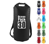 MOMAHUA 30L Waterproof Dry Bag Backpack with Double Shoulder Straps - Black Durable PVC Roll Top Dry Sack - Heavy Duty Reusable Rucksack for Kayaking, Boating, Beach & Travel