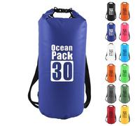 MOMAHUA 30L Waterproof Dry Bag Backpack with Double Shoulder Straps - Blue Durable PVC Roll Top Dry Sack - Heavy Duty Reusable Rucksack for Kayaking, Boating, Beach & Travel