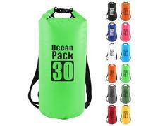 MOMAHUA 30L Waterproof Dry Bag Backpack with Double Shoulder Straps - Green Durable PVC Roll Top Dry Sack - Heavy Duty Reusable Rucksack for Kayaking, Boating, Beach & Travel
