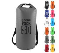 MOMAHUA 30L Waterproof Dry Bag Backpack with Double Shoulder Straps - Grey Durable PVC Roll Top Dry Sack - Heavy Duty Reusable Rucksack for Kayaking, Boating, Beach & Travel