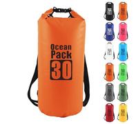 MOMAHUA 30L Waterproof Dry Bag Backpack with Double Shoulder Straps - Orange Durable PVC Roll Top Dry Sack - Heavy Duty Reusable Rucksack for Kayaking, Boating, Beach & Travel