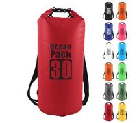 MOMAHUA 30L Waterproof Dry Bag Backpack with Double Shoulder Straps - Red Durable PVC Roll Top Dry Sack - Heavy Duty Reusable Rucksack for Kayaking, Boating, Beach & Travel