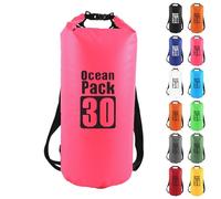 MOMAHUA 30L Waterproof Dry Bag Backpack with Double Shoulder Straps - Rose Red Durable PVC Roll Top Dry Sack - Heavy Duty Reusable Rucksack for Kayaking, Boating, Beach & Travel