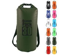 MOMAHUA 30L Waterproof Dry Bag Backpack with Double Shoulder Straps - Sage Green Durable PVC Roll Top Dry Sack - Heavy Duty Reusable Rucksack for Kayaking, Boating, Beach & Travel