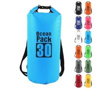 MOMAHUA 30L Waterproof Dry Bag Backpack with Double Shoulder Straps - Sky Blue Durable PVC Roll Top Dry Sack - Heavy Duty Reusable Rucksack for Kayaking, Boating, Beach & Travel