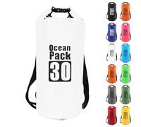 MOMAHUA 30L Waterproof Dry Bag Backpack with Double Shoulder Straps - White Durable PVC Roll Top Dry Sack - Heavy Duty Reusable Rucksack for Kayaking, Boating, Beach & Travel