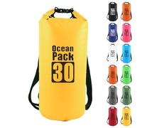 MOMAHUA 30L Waterproof Dry Bag Backpack with Double Shoulder Straps - Yellow Durable PVC Roll Top Dry Sack - Heavy Duty Reusable Rucksack for Kayaking, Boating, Beach & Travel