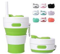 MOMAHUA 450ml/15oz Collapsible Coffee Cup with Lids,Fruit Green Silicone Portable Water Cups,Reusable Coffee Mug,Foldable Camping Travel Cup Fits in Your Pocket,Folding Mug Collapses to 6cm