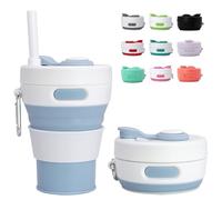 MOMAHUA 450ml/15oz Collapsible Coffee Cup with Lids,Light Blue Silicone Portable Water Cups,Reusable Coffee Mug,Foldable Camping Travel Cup Fits in Your Pocket,Folding Mug Collapses to 6cm