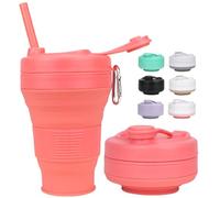 MOMAHUA 450ml/15oz Collapsible Coffee Cup with Lids,Orange Silicone Portable Water Cups,Reusable Coffee Mug,Foldable Camping Travel Cup Fits in Your Pocket,Folding Mug Collapses to 6cm