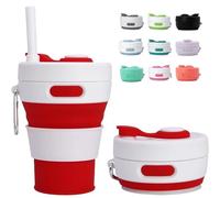MOMAHUA 450ml/15oz Collapsible Coffee Cup with Lids,Red Silicone Portable Water Cups,Reusable Coffee Mug,Foldable Camping Travel Cup Fits in Your Pocket,Folding Mug Collapses to 6cm
