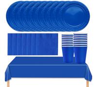 MOMAHUA 53P Party Tableware Set,Blue Dinnerware Set with Plates,Tablecloth,Napkins,Cups,Solid Color Table Decorations for Birthday,Wedding,Picnic,Baby Shower,Party Supplies for 16 Guests