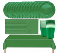 MOMAHUA 53P Party Tableware Set,Green Dinnerware Set with Plates,Tablecloth,Napkins,Cups,Solid Color Table Decorations for Birthday,Wedding,Picnic,Baby Shower,Party Supplies for 16 Guests