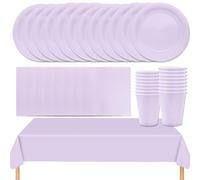 MOMAHUA 53P Party Tableware Set,Light Purple Dinnerware Set with Plates,Tablecloth,Napkins,Cups,Solid Color Table Decorations for Birthday,Wedding,Picnic,Baby Shower,Party Supplies for 16 Guests