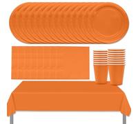 MOMAHUA 53P Party Tableware Set,Orange Dinnerware Set with Plates,Tablecloth,Napkins,Cups,Solid Color Table Decorations for Birthday,Wedding,Picnic,Baby Shower,Party Supplies for 16 Guests