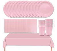 MOMAHUA 53P Party Tableware Set,Pink Dinnerware Set with Plates,Tablecloth,Napkins,Cups,Solid Color Table Decorations for Birthday,Wedding,Picnic,Baby Shower,Party Supplies for 16 Guests
