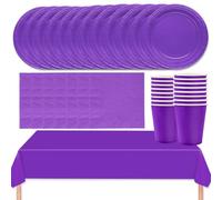 MOMAHUA 53P Party Tableware Set,Purple Dinnerware Set with Plates,Tablecloth,Napkins,Cups,Solid Color Table Decorations for Birthday,Wedding,Picnic,Baby Shower,Party Supplies for 16 Guests