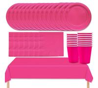 MOMAHUA 53P Party Tableware Set,Rose Red Dinnerware Set with Plates,Tablecloth,Napkins,Cups,Solid Color Table Decorations for Birthday,Wedding,Picnic,Baby Shower,Party Supplies for 16 Guests